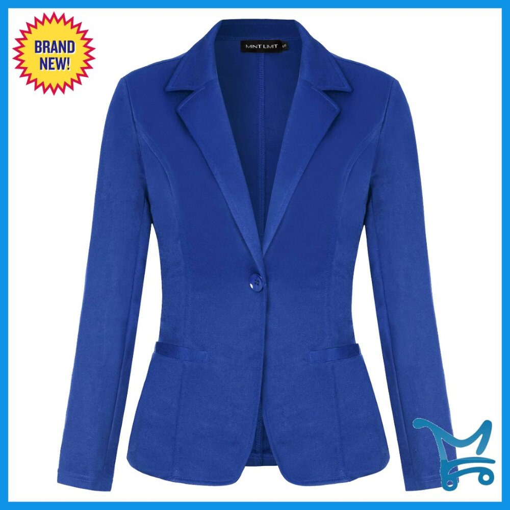 Long Sleeve Notch Lapel Blazer Open Front Slim Fit Office Work Casual